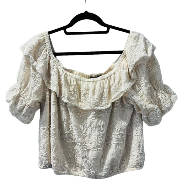 Love Sam Anthropologie Beaded Ivory Off The Shoulder Top Size Large Women's - Picture 1 of 7